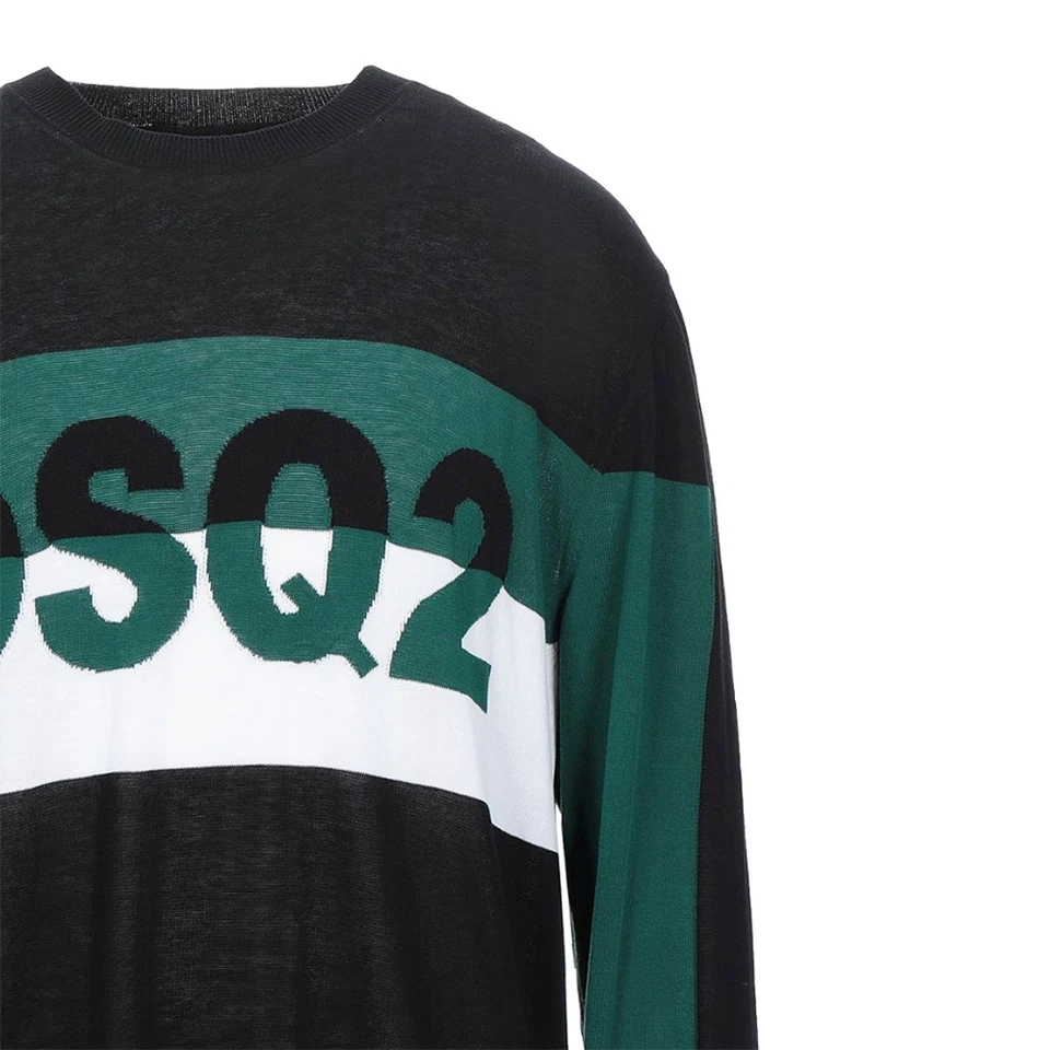 DSQUARED2 Jumper Crew Neck Logo Sweater Black Green Size XL - RP £425.00 - Image 3 of 4