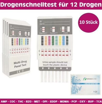 10x Drogenschnelltest Multi 12 AMP COC THC BZO MET OPI EDDP MDMA PCP OXY BUP TCA