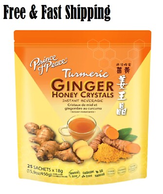 Prince Of Peace Instant Ginger Honey Crystals w/ Turmeric, 25 Sachets Honey Tea