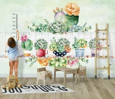 3D Ruler Cactus Wallpaper Wall Mural Removable Self-adhesive Sticker 451