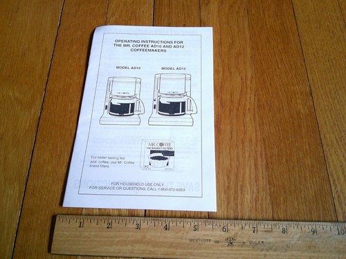 Vtg Mr Coffee Coffeemaker AD10 AD12 INSTRUCTIONS GUIDE ONLY Owner's Manual - Imagen 1 de 4