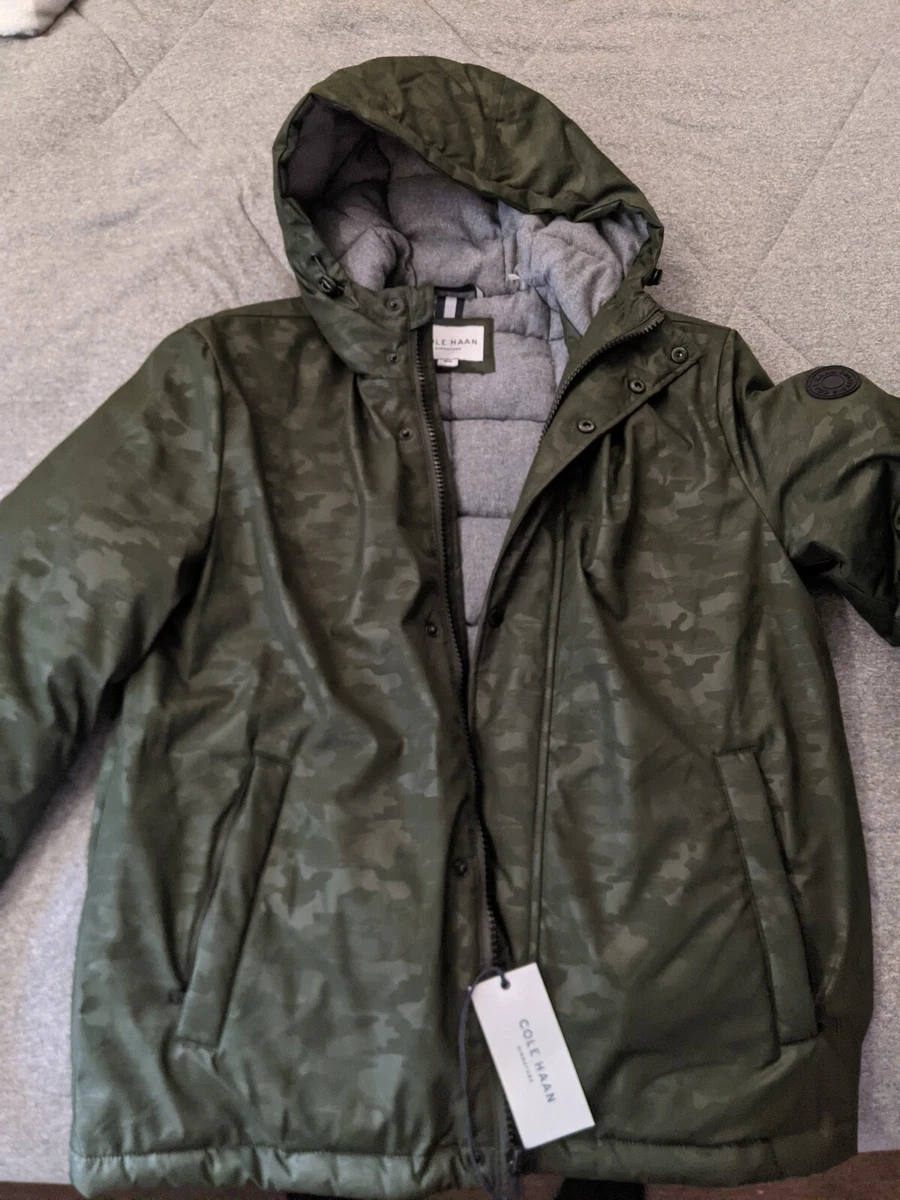 Cole Haan Men s Green Camo Hooded Puffer Jacket Parka Coat Winter