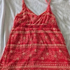 Red floral mini dress with crochet peekaboo waist