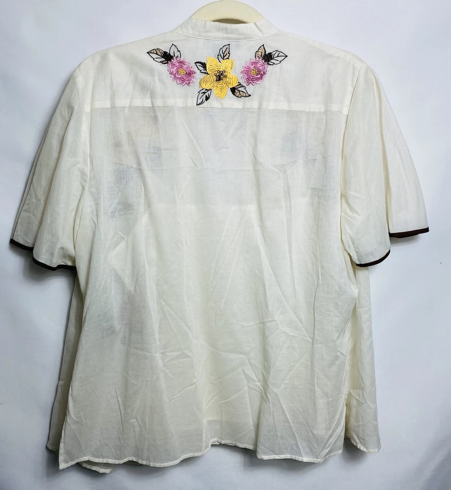 Blusa y camiseta sin mangas vintage bordadas con flores para mujer 2 piezas talla 16 marfil Foto 2 de 4