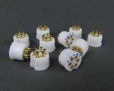 (10) Augat Teflon Transistor Sockets - Gold, TO-5 Package, Turret Style, 6 POS