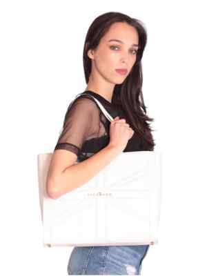 John Richmond Rwp23254bo Tote Bag Borsa Donna Ecopelle Cerniera Zip White Bianco