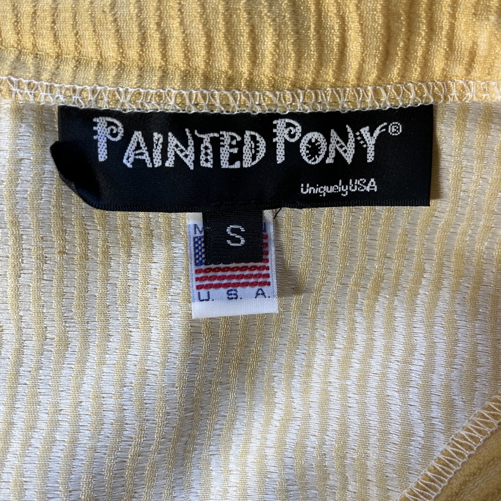 Giacca pony donna S dipinta unica USA giallo velluto a coste spalline