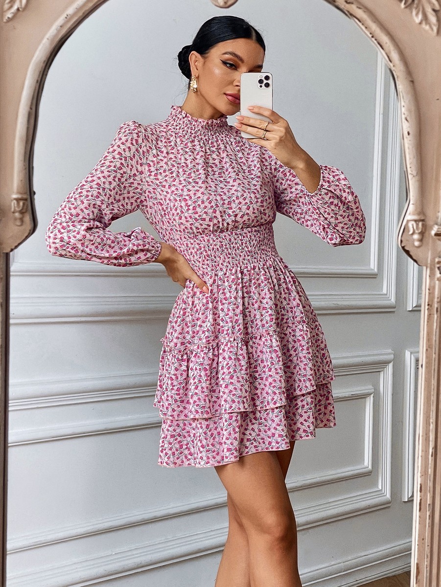 pink long sleeve dress Bombshell Mini %0D%0ADelicate%20sewing%20and%20hemming%20by%20durable%20needle%20lockstitch%20machine Fitted V-Neck Long Sleeve Floor-Length