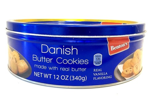 EMPTY Tin Benton's Danish Butter Cookies Blue Container Box Case Round 12 oz - Picture 3 of 7