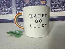 HAPPY GO LUCKY Novelty Coffee Mug Cup Rainbow Clover 13 Oz Horizon Group USA