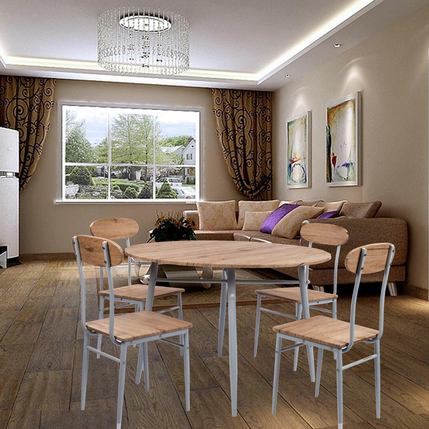 5 Piece Round Dining Kitchen Table W 4 Metal Leg Chairs Country