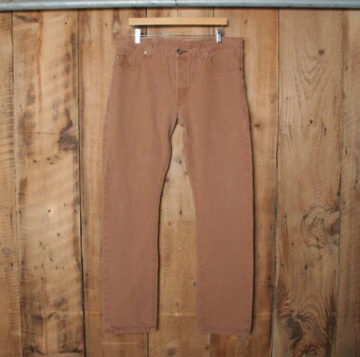 4 STROKE Brown Midweight Canvas Straight Leg Button Fly Chino Jeans Sz. 36x34