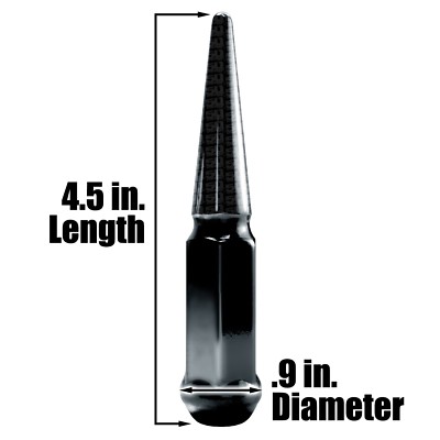 20 Pieces 12x1.25mm RH Extended Spike Lug Nut Black with Socket