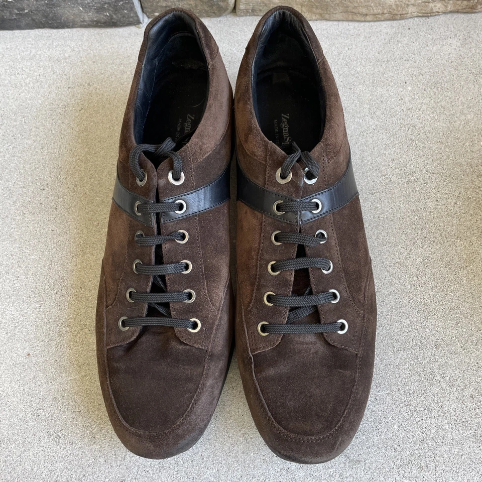 Zapatos Ermenegildo Zegna Gamuza Cuero Parte Superior Baja Con Cordones Marrón Para Hombre Talla US 12 Foto 2 de 4