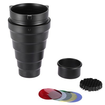 Andoer Aluminium Alloy Conical Snoot Kit Honeycomb Grid 5pcs Color Filter Z8R7