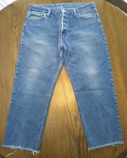 Vtg Levis jeans actual 35 x 25 USA made 501 button fly single stitch cut hem