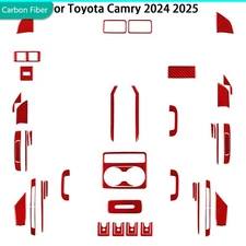 50Pcs Red Carbon Fiber Kits Full Interior Trim Cover For Toyota Camry 2025-2026