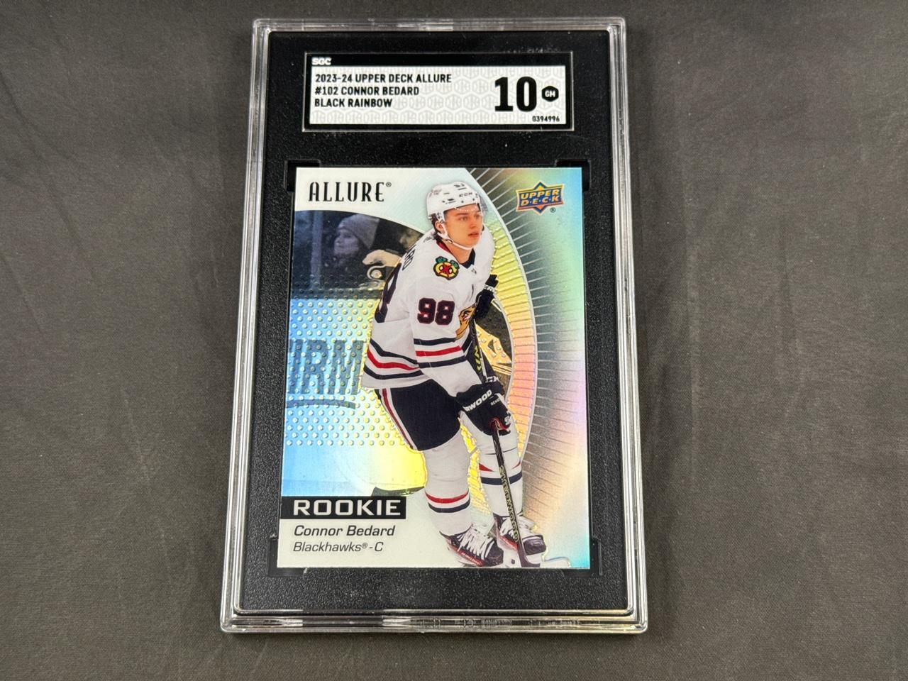 2023-24 UD ALLURE CONNOR BEDARD #102 ROOKIE BLACK RAINBOW BLACKHAWKS SGC 10 GM