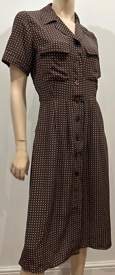 WEEKEND BY MAXMARA kurzärmeliges Shirt cremebraun reine Seide mit Blumenmuster Kleid M
