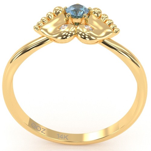 Baby Feet Blue Topaz Diamond Ring In 14k Gold - Picture 19 of 24