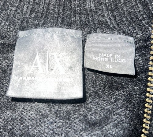 Armani Exchange A/X Men’s 1/2 Zip Charcoal Gray Wool Blend Fleece Sweater Large - Picture 2 of 4
