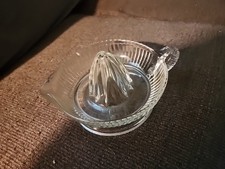 Vintage Fruit Juicer Ribbed Clear Glass Reamer with Handle & Pour Spout