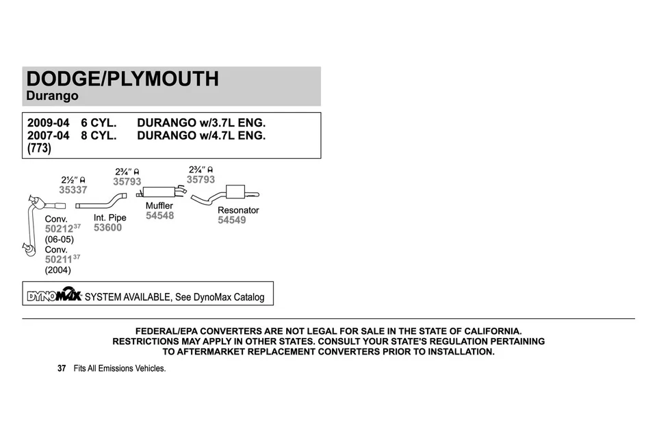 For Dodge Durango 04-09 Exhaust Muffler and Pipe Assembly Quiet-Flow Stainless Foto 3 de 4