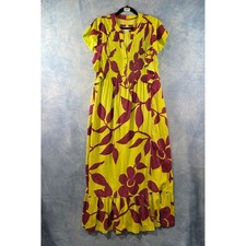 Maeve Anthropologie Lime Green Plum Floral Pintuck Ruffle Maxi Dress Medium