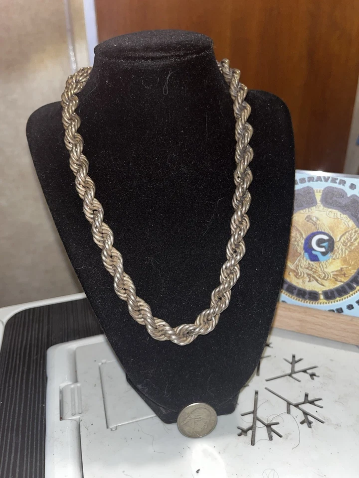 "Collar cadena cuerda 120 gramos pesado plata esterlina 925 vintage mujer hombre 20""" Foto 3 de 4