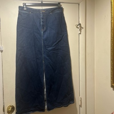Gap Outlet Blue Denim Long Straight Skirt Size 10 Slit Button Closure