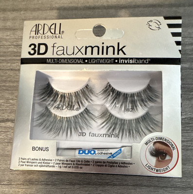Ardell 3D Faux Mink Invisiband Strip Eyelashes Black Long + DUO Adhesive 0.035oz
