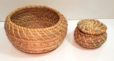 Woven Seagrass Baskets Round 4" and 7.5" Set of 2