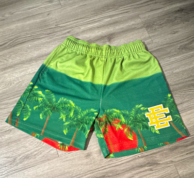 Eric Emanuel EE Mesh Shorts Green/Red Palm Tree Print 5'' Inseam Pockets