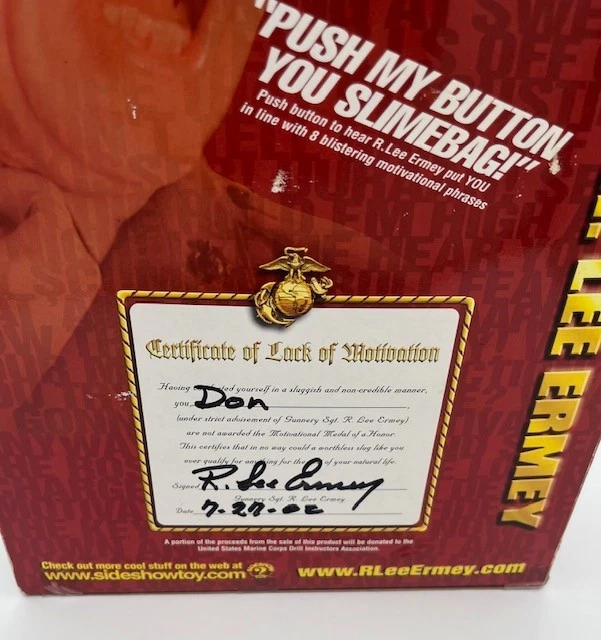 "Figura parlante motivacional de 12"" de colección del sargento de artillería R. Lee Ermey FIRMADA nueva en caja" Foto 4 de 4