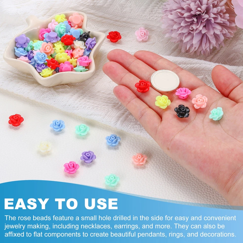 100Pcs Rose Flower Beads 12mm Acrylic Rose Carved for Jewelry Making, Yellow - Image 4 of 4