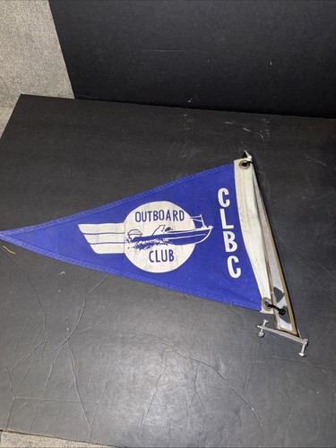 Vintage Cotton CLBC Outboard Motor Club Boat Flag Pennant With Chrome Pole - Foto 6 di 15