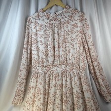 Draper James RSVP floral smocked White Pink Dress, Cottagecore, Mock neckline XL