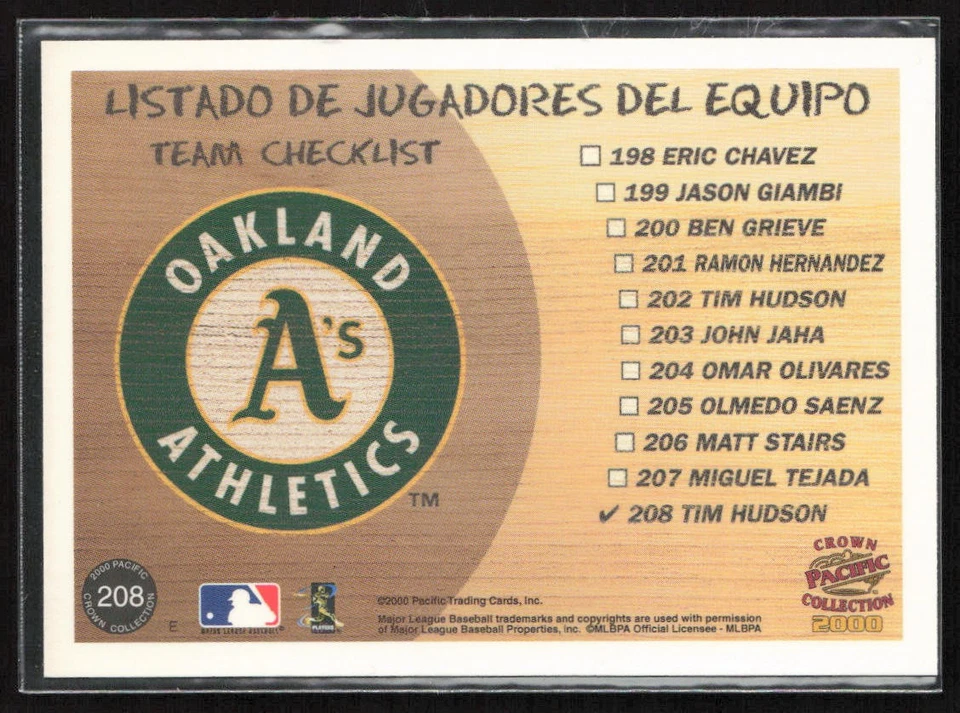 Tim Hudson 2000 Pacific Crown Collection #208 Oakland Athletics - Image 2 of 2