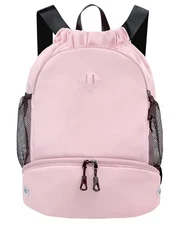 Drawstring Gym Backpack, Shoe Compartment Sport Cinch Bag Wet Pocket Pink