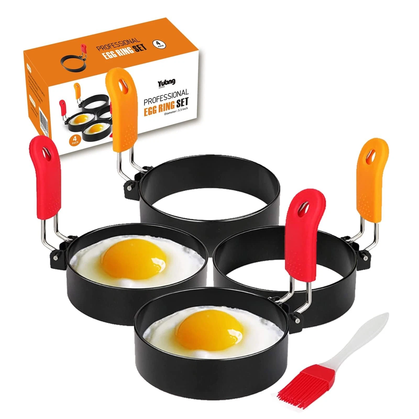 3.5 inch Egg Rings for Frying Eggs,4 Pack Non-Stick Egg Patty Maker, Pancake ...