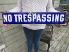 VINTAGE ORIGINAL 1920's PORCELAIN NO TRESPASSING SIGN HEAVY SHELVING