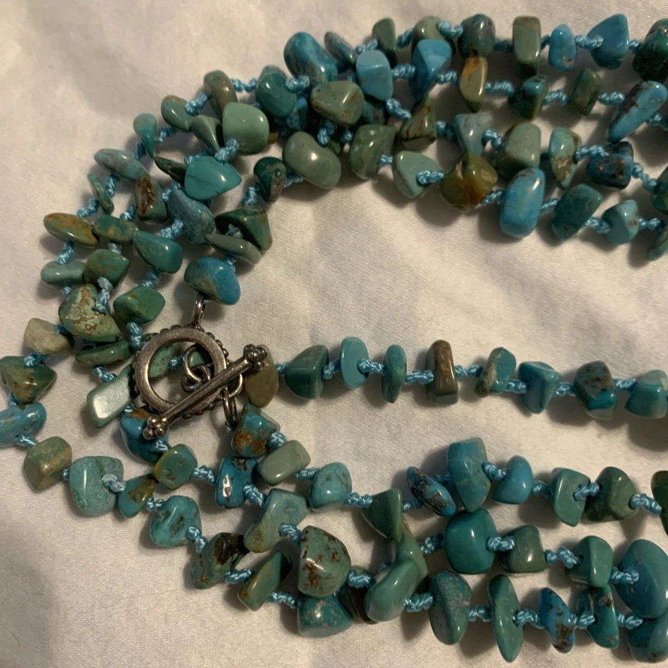 Collar SX Sally C Treasures QVC Turquesa Genuina 84" 925 Tailandia Palanca Foto 3 de 4