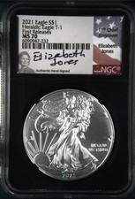 2021 American Silver Eagle T-1 MS70 NGC Emergency Production Jones Signed