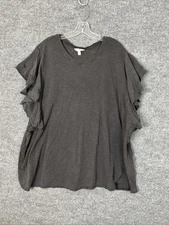 Terra & Sky Womens T Shirt Size 4X Charcoal Flutter Sleeve Boho Crew Neck Casual