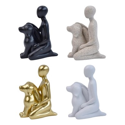 Mann mit Hund Figur Aus Harz Emotionale Familienstatue Gedenkfigur für