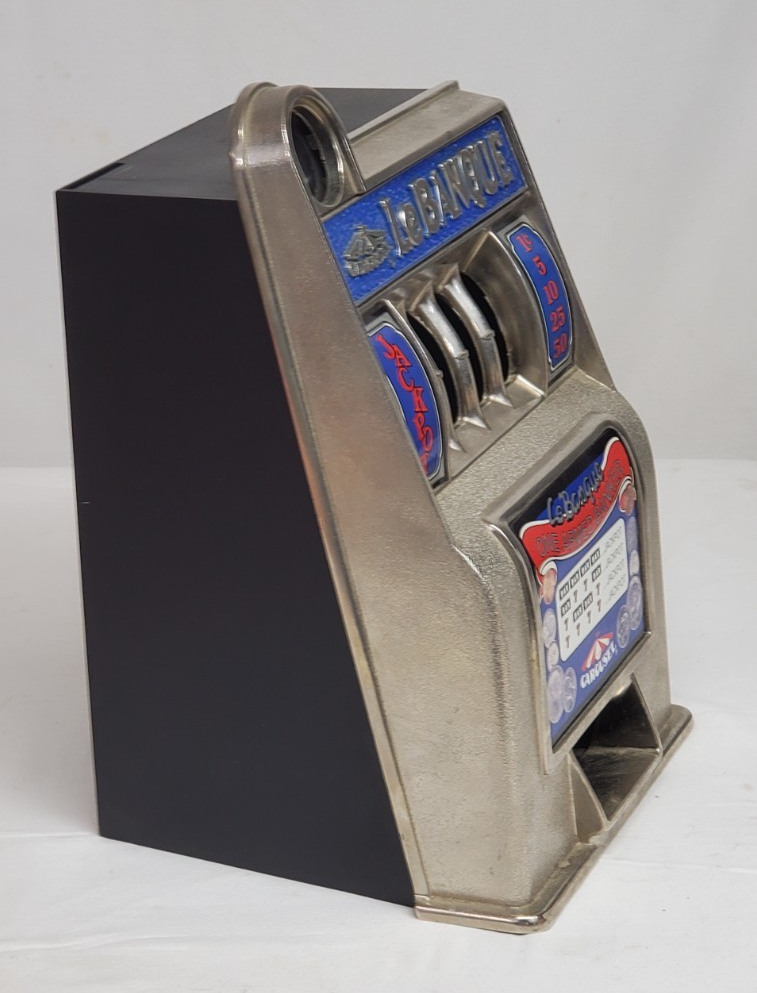 Carousel LEBANQUE One Armed Bandit Banker Toy Slot Machine COIN