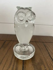 Clear Glass OWL Heavy paperweight Vintage 6” Tall No Chips Or Cracks “A Beauty!”