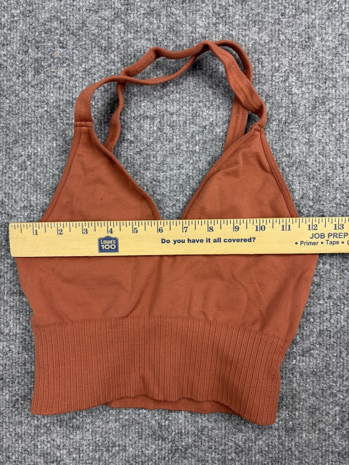 Top corto Free People halter para mujer pequeño óxido naranja acanalado tejido salón yoga Foto 2 de 4