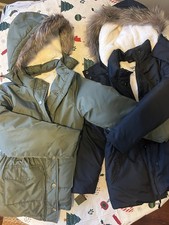 NWT Old Navy Girl Puffer Jacket SZ L 10-12 White Faux Fur Hooded Warm Coat