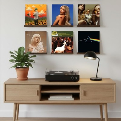 Wood Vinyl Wall Mount - 6 Pack Espresso Record Shelf to Display Your LP - Sim...